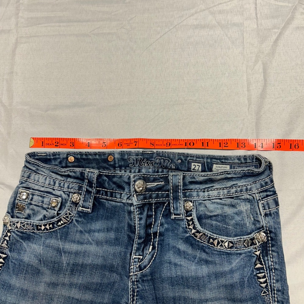 Miss Me Bootcut Jeans Medium Wash Embellished Rhinestone Flap Pocket - Picture 7 of 10